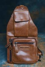 Hillburry runder leren schouder tas. Cross body tas, Overige merken, Bruin, Ophalen of Verzenden, Zo goed als nieuw