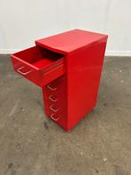 Rood metalen archiefkastje op wielen, Huis en Inrichting, Ophalen, Minder dan 50 cm, Gebruikt, 5 laden of meer