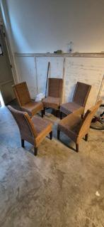 5 rieten eetkamerstoelen, Huis en Inrichting, Stoelen, Ophalen, Riet of Rotan, Gebruikt, Bruin
