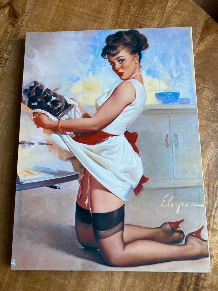 Elvgren 'Let's Eat Out' Canvas Print, Huis en Inrichting, Woonaccessoires | Schilderijen, Tekeningen en Foto's, Gebruikt, Print