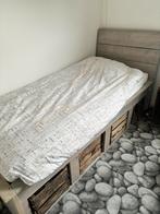 Stoer bed van steigerhout met 4 kisten, Grijs, 90 cm, Eenpersoons, 220 cm