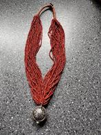 Bloed Koraal Ketting ,Antiek Himalaya ,Zilver Amulet, Sieraden, Tassen en Uiterlijk, Antieke sieraden, Ophalen, Zilver, Ketting