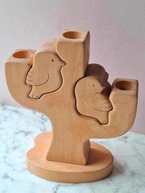 Vintage houten vogel kandelaar antroposofisch seizoenstafel, Huis en Inrichting, Woonaccessoires | Kandelaars en Kaarsen, Nieuw