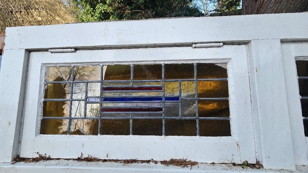 Jaren 30 kozijn met (gekleurd) glas in lood, Doe-het-zelf en Verbouw, Glas en Ramen, Ophalen, Gevelraam of Ruit, Gebruikt, Glas in lood