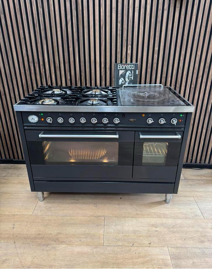 Mooie Antraciet Boretti Fornuis 120 cm (Gratis bezorgen), Witgoed en Apparatuur, Fornuizen, Zo goed als nieuw, Vrijstaand, Gas