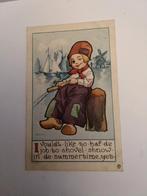 KIND OP KLOMPEN  BIJ ZEILBOTEN EN MOLEN, Ophalen of Verzenden, Voor 1920, Kinderen