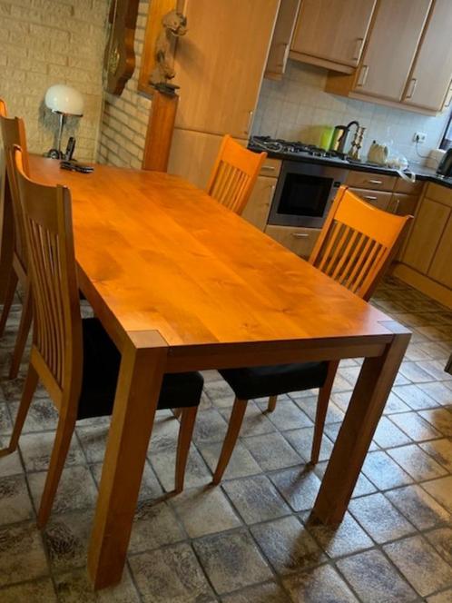 Kersenhouten eettafel met 4 stoelen (zwarte zitting / modern, Huis en Inrichting, Tafels | Eettafels, 50 tot 100 cm, 150 tot 200 cm