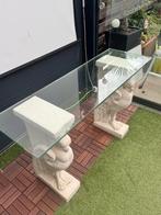 Glazen consoletafel met stenen vogelpoten, Ophalen, Gebruikt, 100 tot 150 cm, Glas