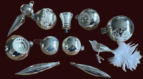 11 stuks vintage zilverglazen kerstversiering deukbal vogel, Diversen, Kerst, Zo goed als nieuw, Ophalen of Verzenden
