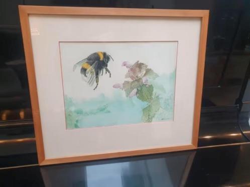 prachtige aquarel Nico Benschop Hommel en paarse dovenetel, Antiek en Kunst, Kunst | Schilderijen | Klassiek, Ophalen
