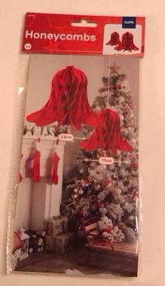 2 rode kerstklokken doorsnee 17 en 23 cm honeycomb folat beschikbaar voor biedingen