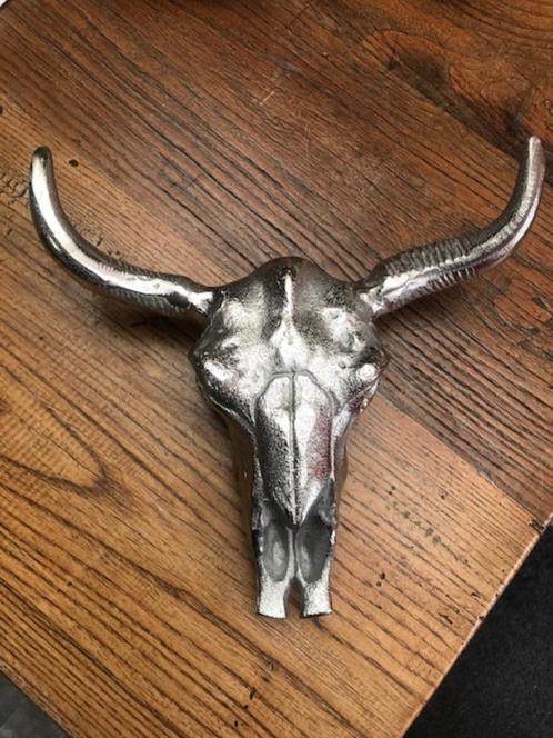 decoratieve buffelschedel, verchroomd aluminium, Antiek en Kunst, Curiosa en Brocante, Ophalen of Verzenden