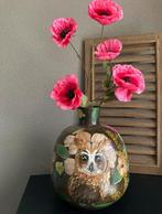 Handbeschilderde Vaas Floral Owl ByJ&S SALE €119,95💕, Overige kleuren, Nieuw, Ophalen of Verzenden, Glas