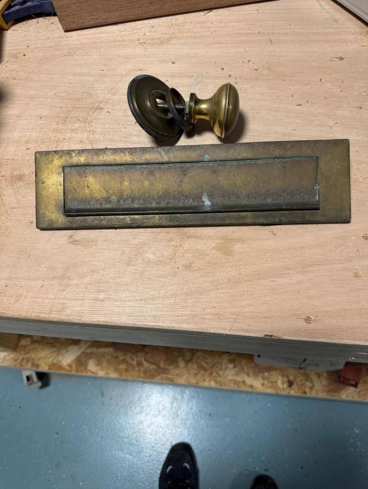 Messing Brievenbusplaat en Deurknop, Tuin en Terras, Brievenbussen, Ophalen of Verzenden