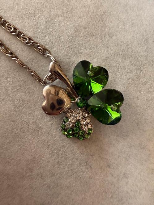 Ketting | klavertjevier & hart – KADO TIP!, Sieraden, Tassen en Uiterlijk, Kettingen, Zo goed als nieuw, Overige materialen, Zilver