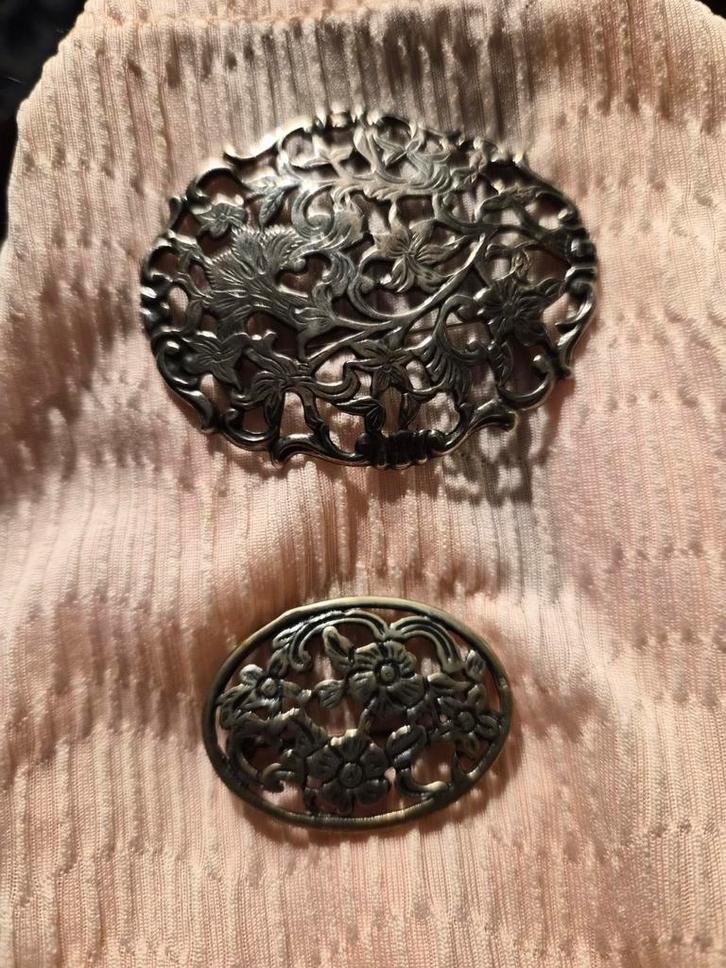 Vintage Zilveren Broche met Bloemmotief, Sieraden, Tassen en Uiterlijk, Broches, Gebruikt, Zilver, Zilver, 4 tot 7 cm, Ophalen of Verzenden