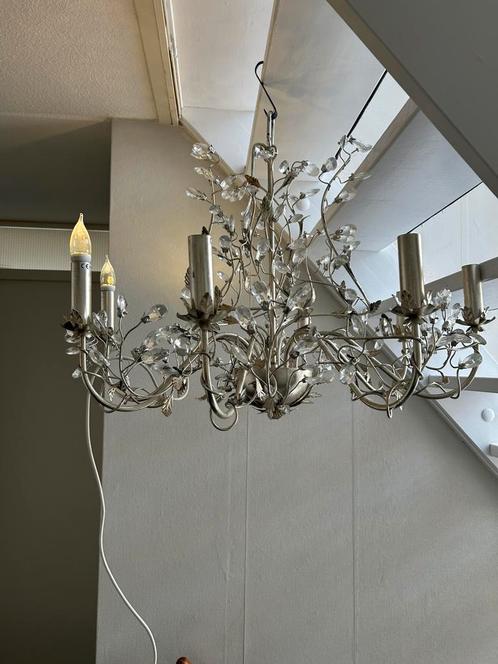 Hanglamp en staande lamp oud zilver met glas samen in 1 koop, Huis en Inrichting, Lampen | Vloerlampen, 150 tot 200 cm, Ophalen