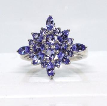 Zilveren 925 Ring. 20 Tanzanieten 2,04 Carat, Maat 17,3 mm beschikbaar voor biedingen