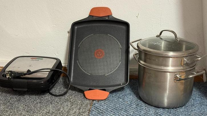 Tefal Grillplaat + Tefal Croc Tosti-apparaat + Pasta Pan, Witgoed en Apparatuur, Grillplaten, Zo goed als nieuw, Vaatwasmachinebestendig