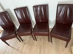 4 eetkamerstoelen roodbruin leer, Ophalen, Gebruikt, Bruin, Leer
