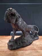 vintage antiek gipsen beeld leeuw tijger bruin h 27cm l 40cm, Ophalen of Verzenden