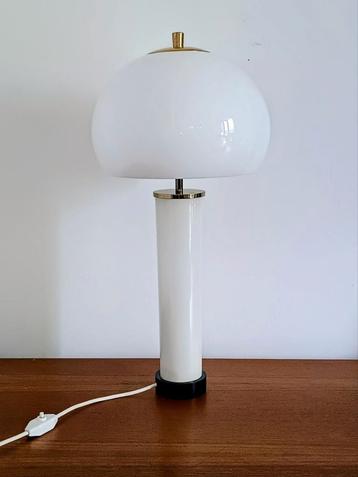 Vintage Mushroom Tafellamp Wit Messing  beschikbaar voor biedingen