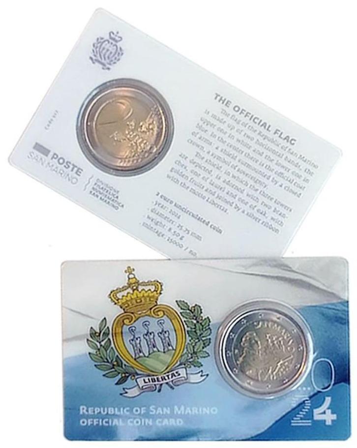 Coincard San Marino 2024 - Vlag van de Republiek San Marino, Postzegels en Munten, Munten | Europa | Euromunten, Setje, 2 euro