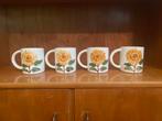 4 Retro sunflower zonnebloem mokken, Huis en Inrichting, Keuken | Servies, Gebruikt, Keramiek, Ophalen of Verzenden, Overige stijlen