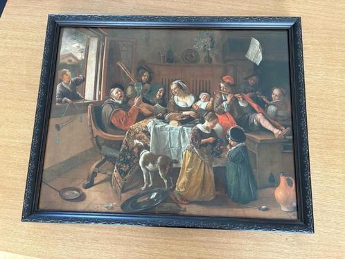 Replica Jan Steen - Het vrolijke huisgezin, Huis en Inrichting, Woonaccessoires | Lijsten, Zo goed als nieuw, 50 tot 75 cm, 50 tot 75 cm