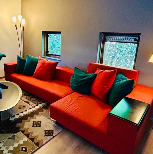Design bankstel met loungehoek, Huis en Inrichting, Banken | Bankstellen, Gebruikt, Hoekbank, Vierpersoons of meer, Stof, Ophalen