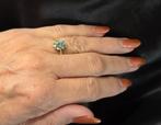 Gouden Vintage ring edelsteen smaragd en diamant. 2025/692., 18 tot 19, ., Ophalen of Verzenden, Zo goed als nieuw