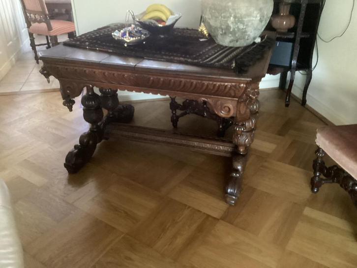 Antieke Eethoek Dolfijnen Tafel + 4 Stoelen, Antiek en Kunst, Antiek | Meubels | Tafels, Ophalen of Verzenden