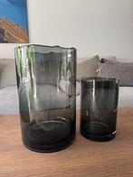 Rookglazen Vazen Set - Golvende Rand, Ophalen, Zwart, Minder dan 50 cm, Glas