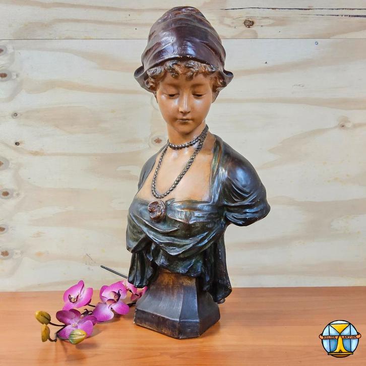 Antiek Gipsen Art Nouveau Buste vrouw (ca1900) Romantisch, Antiek en Kunst, Kunst | Beelden en Houtsnijwerken, Ophalen of Verzenden