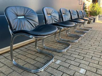 6x Gastone Rinaldi Sabrina chairs Rima Zwart leder Topstaat! beschikbaar voor biedingen