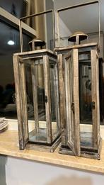 Houten Windlicht Lantaarns - Grijs, Huis en Inrichting, Ophalen, 50 tot 75 cm, Zo goed als nieuw, Grijs