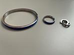 Setje (oorbellen, ring en armband) staal+sapphire kristal, Overige typen, Blauw, Ophalen of Verzenden, Zo goed als nieuw