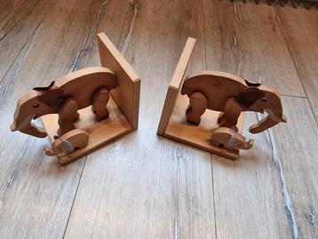 Houten Olifant Boekensteunen - Set van 2 beschikbaar voor biedingen
