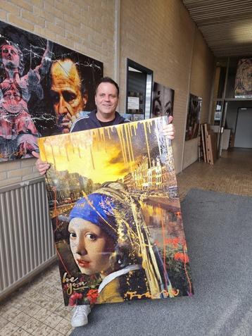 Meisje met de Parel  GROOT werk op Doek van Fabian beschikbaar voor biedingen