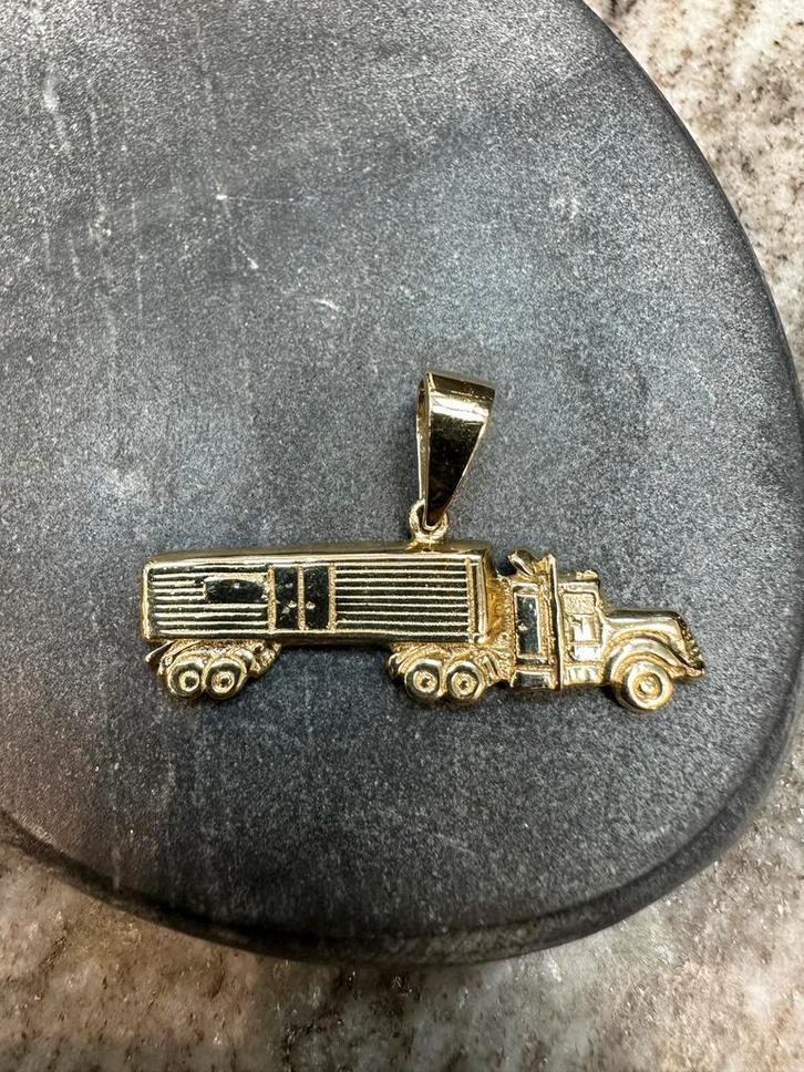 14k Gouden Vrachtwagen Hanger - Prachtig Detail!, Sieraden, Tassen en Uiterlijk, Kettinghangers, Zo goed als nieuw, Goud, Overige voorstellingen