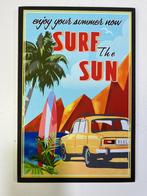 Houten wandbord beach retro surf the Sun Geel 30 x 20cm, Huis en Inrichting, Nieuw, Ophalen of Verzenden