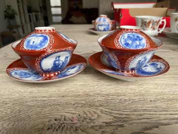 4 Hirado japans eierschaal theekommen met bordjes. beschikbaar voor biedingen