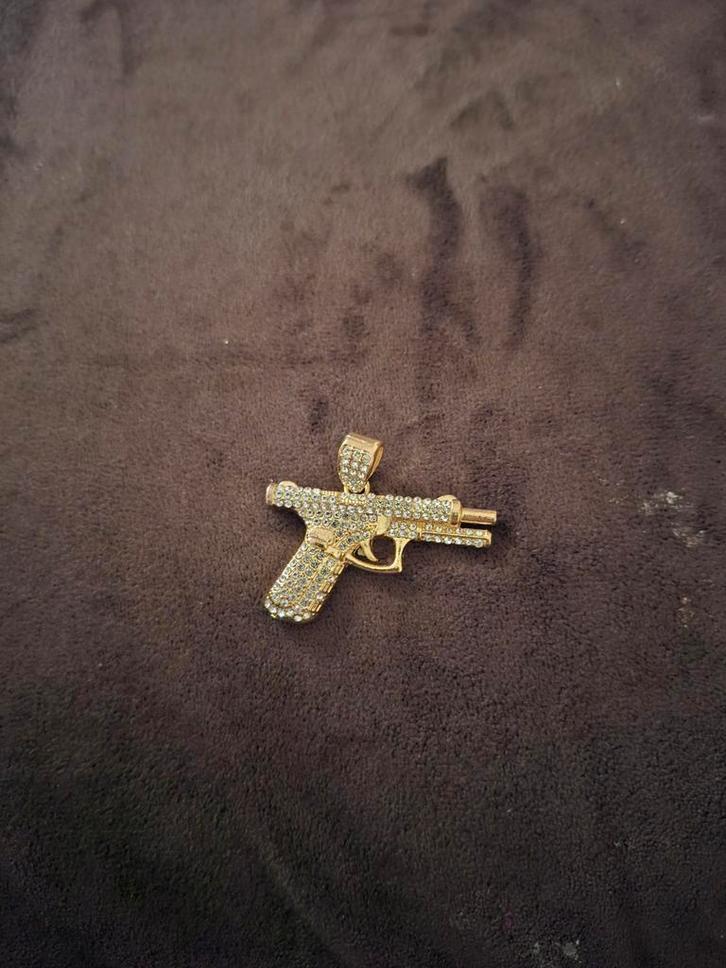 Gouden Pistool Hanger met Strass, Sieraden, Tassen en Uiterlijk, Kettinghangers, Nieuw, Goud, Goud, Overige voorstellingen, Met strass