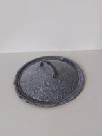 Antieke vintage brocante wolken grijs emaille losse deksel, Ophalen of Verzenden
