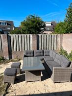 Tuin-lounge set met tafel inclusief glasplaat, Ophalen, Kunststof, Gebruikt, 6 zitplaatsen