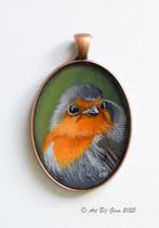 Mooi roodborstje geschilderd op een rood koperen hanger, Ophalen of Verzenden