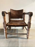 MID CENTURY JAREN 60 SAFARI STOEL FAUTEUIL LEER HOUT, Ophalen