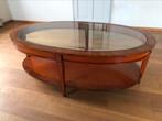 Mooie English country style ovale hout salontafel met glas, Minder dan 50 cm, Glas, Gebruikt, Ophalen of Verzenden