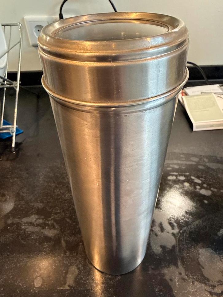 Bewaarbus spaghetti. Metaal met kunststof kijkvenster, Huis en Inrichting, Keuken | Potten en Pannen, Gebruikt, Overige materialen