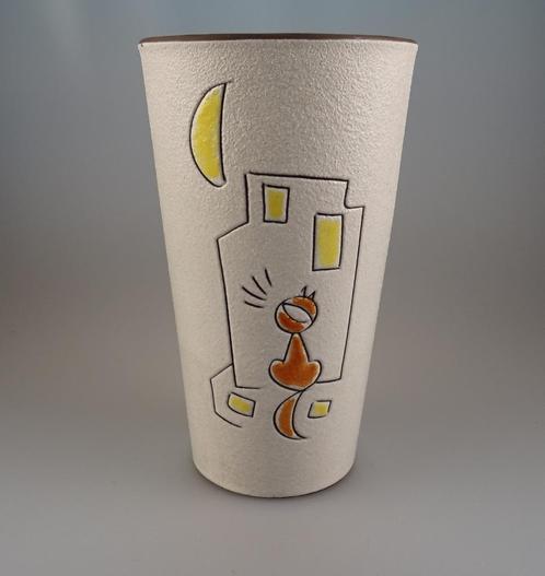 Nederlands Keramiek vaas, vintage, 60's met afbeelding kat, Antiek en Kunst, Antiek | Keramiek en Aardewerk, Ophalen of Verzenden